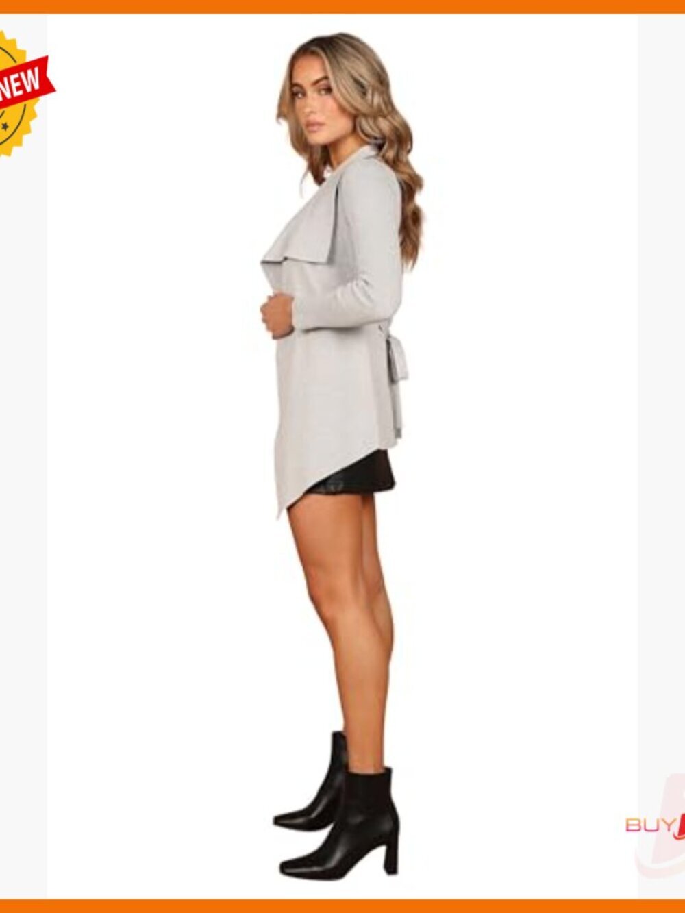 Stretch Knit Cardigan with Waist Tie and Waterfall Front - Picture 4 of 4